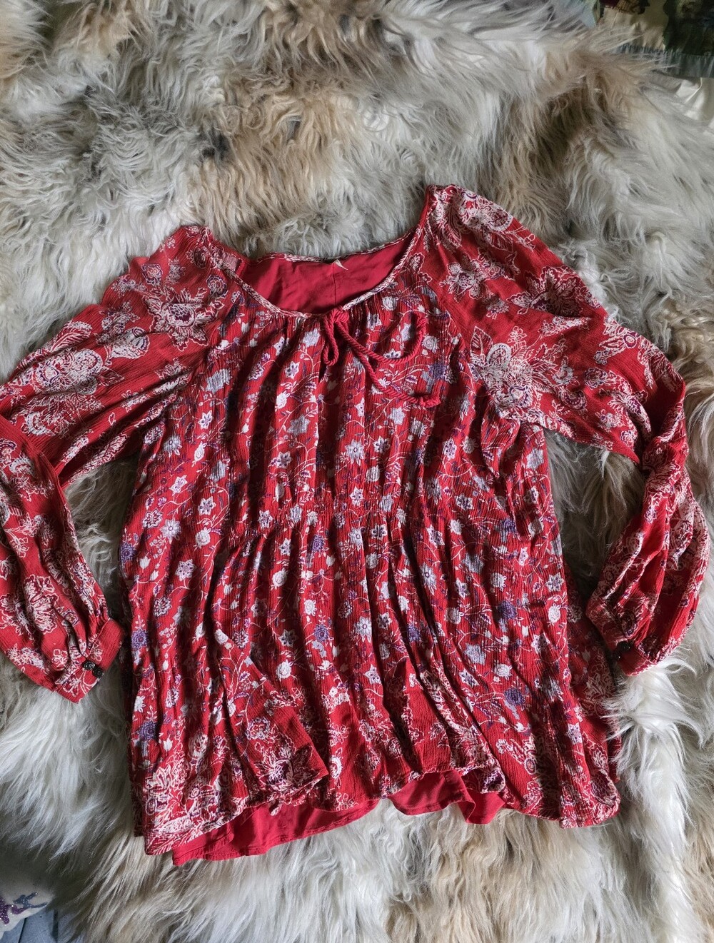 Free People Red Floral Peasant Tunic